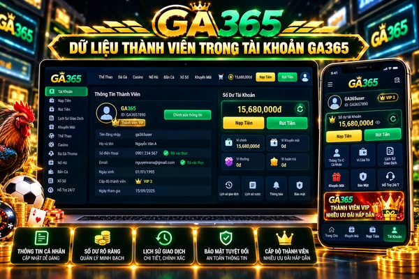 Dữ liệu thành viên trong tài khoản GA365 và giao diện quản lý thông tin