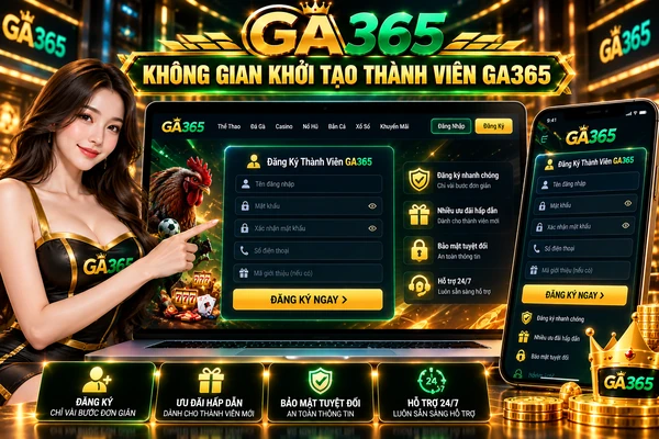 Không gian khởi tạo thành viên GA365 với giao diện đăng ký tài khoản