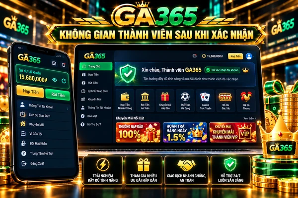 Không gian thành viên sau khi xác nhận tài khoản GA365
