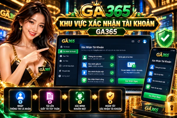 Khu vực xác nhận tài khoản GA365 với các bước xác minh thông tin thành viên