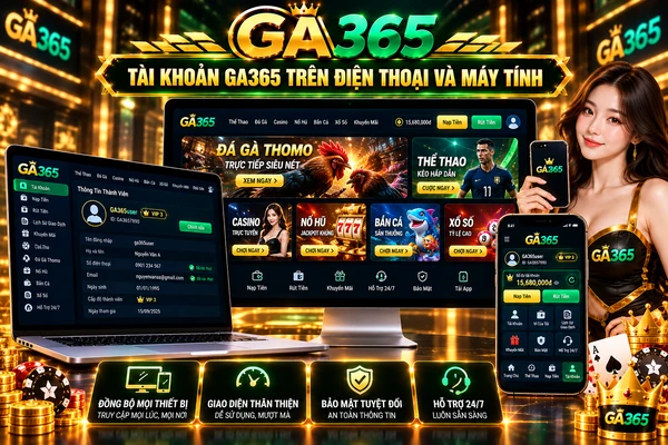 Tài khoản GA365 trên điện thoại và máy tính với giao diện đồng bộ